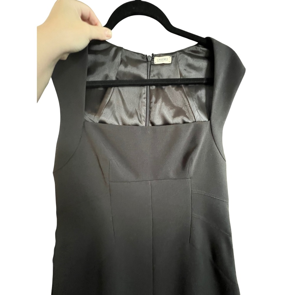 L'AGENCE Black Cotton Blend Sleeveless Square Neck Sheath Dress Career Office - Picture 3 of 8